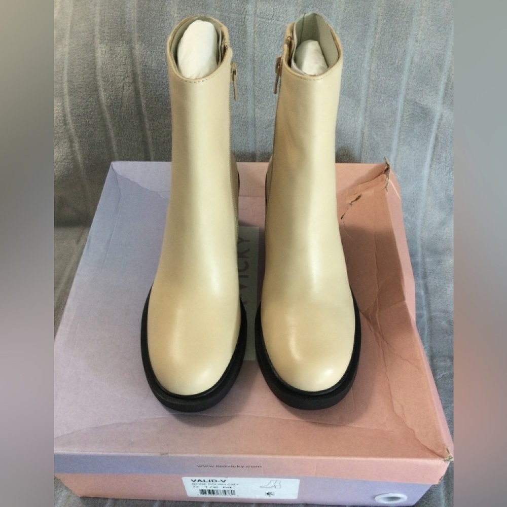 Lisa Vicky Beige Platform Healed Calf Boots Size 6.5 - Picture 2 of 12